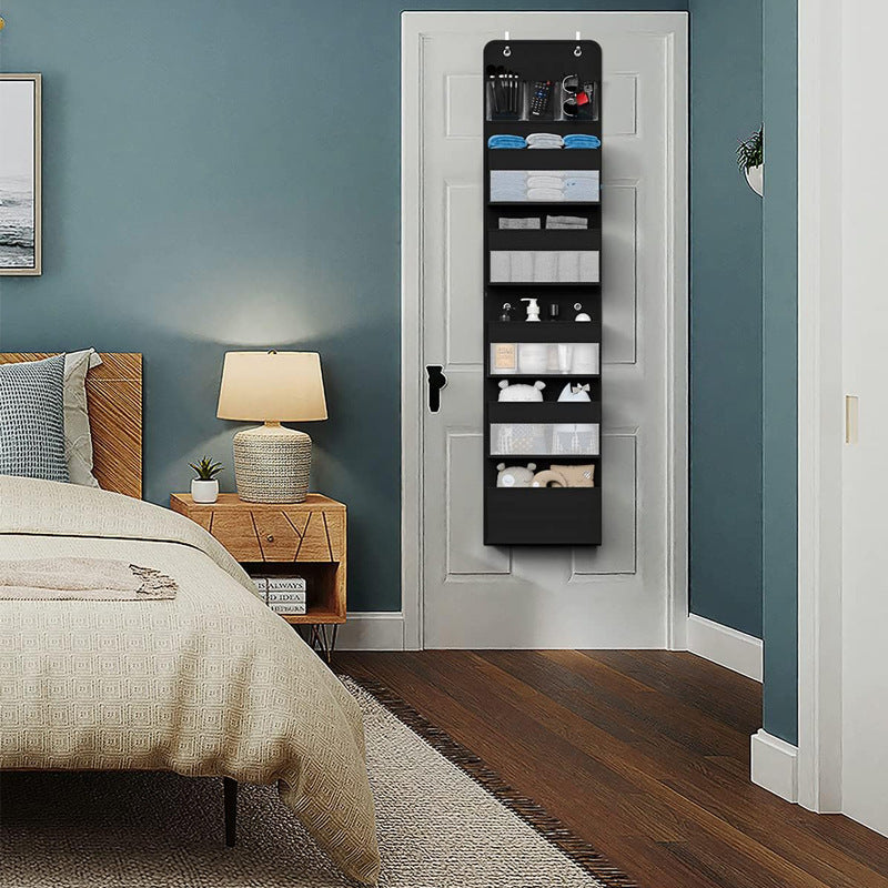Black Heavy Duty 5-Tier Over-The-Door Hanging Organizer - Space-Saving Storage with Clear Windows & Mesh Pockets - Image 6