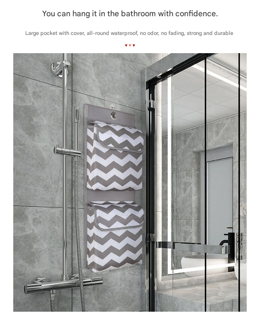 Grey And White Chic Chevron 2-Pocket Hanging Storage Organizer with Lids - Waterproof Oxford Cloth Wall & Door Mount - Image 5