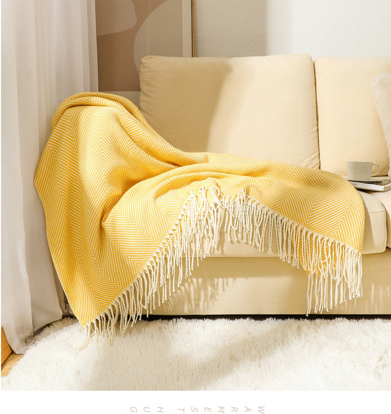 Orange Elegant Herringbone Tassel Throw Blanket - Large Acrylic Faux Cashmere Soft Cozy Blanket for Sofa, Bed & Decor (130x240cm) - Image 7