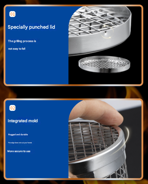 2 Pcs Size L Silver Rolling Stainless Steel BBQ Grill Basket - Cylindrical Grilling Cage for Veggies, Meats & More (304 Food-Grade) - Image 5
