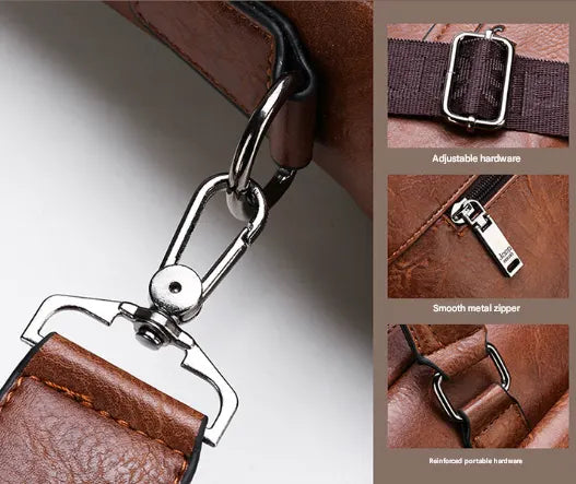Black Men's PU Leather Briefcase - Vintage Style Laptop Messenger Bag, Crossbody Satchel for Business & Casual - Image 4