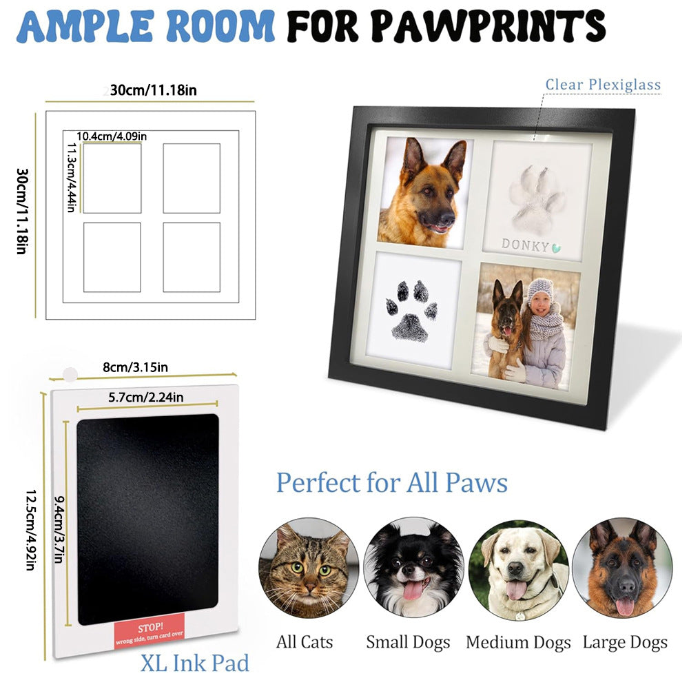 Black and White Pet Paw Print Keepsake Photo Frame Kit - Mess-Free Ink Pad for Dogs & Cats, Dual Photo & Print Display - Image 6