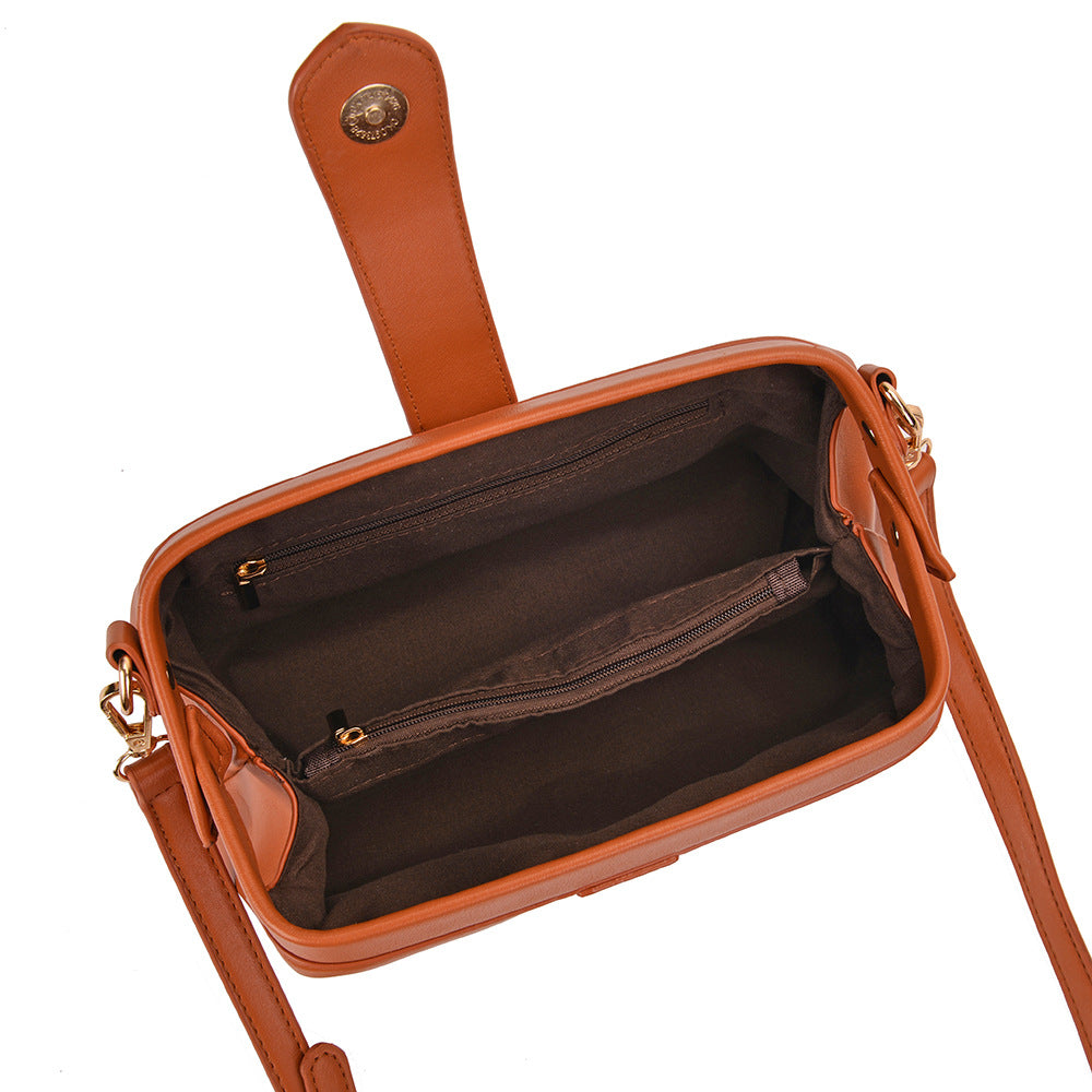 Brown Chic Vintage Inspired PU Leather Crossbody Bag - Small Frame Doctor Style Purse with Adjustable Strap - Image 7