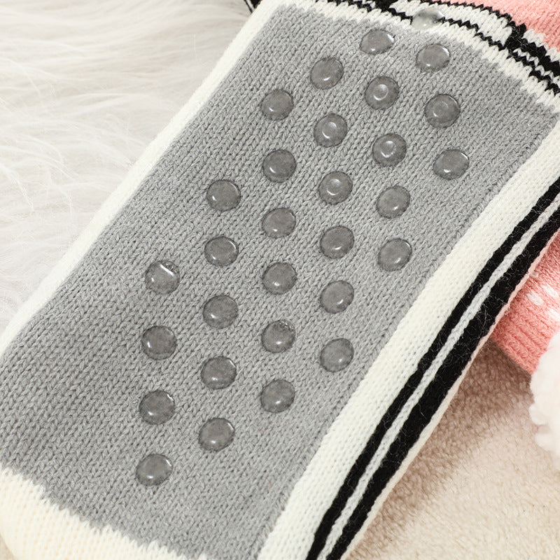 2 Pcs Black Women's Ultra Soft Sherpa Lined Slipper Socks - Cozy Warm Non-Slip Gripper Home Socks - Image 4