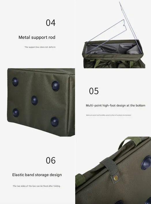 Black Heavy Duty Foldable Outdoor Camping Storage Box - Oxford Cloth Collapsible Gear Organizer Tote with Pockets - Image 5