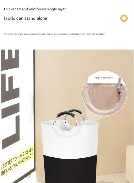 Grey and White Large 90L Freestanding Laundry Hamper - Collapsible Clothes Basket with Aluminum Soft-Grip Handles - Image 5