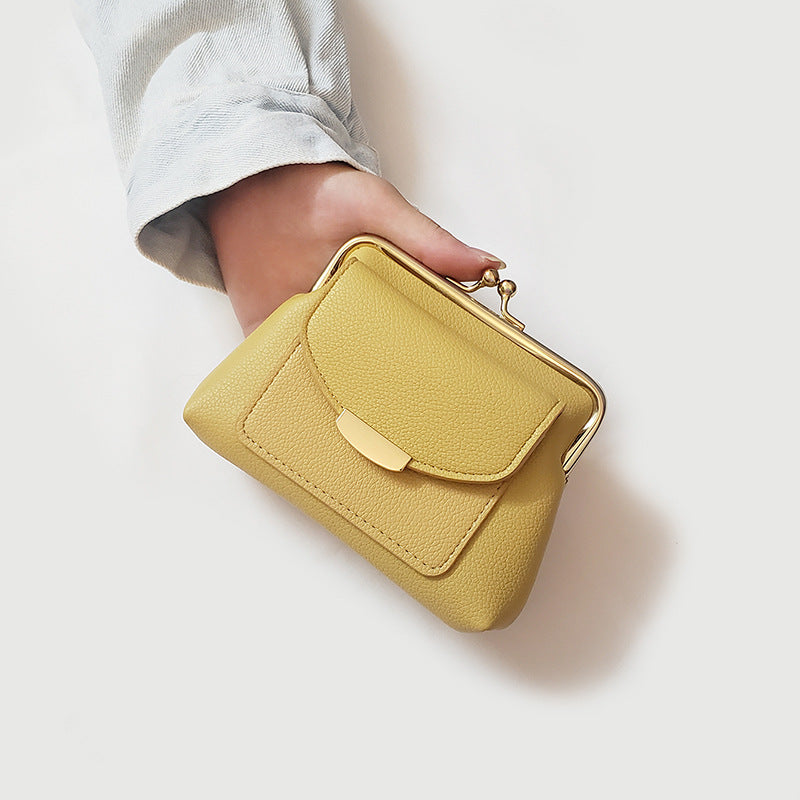 Yellow Vintage Style Women's Kiss Lock Coin Purse - Compact PU Leather Wallet with Card Holder - Image 6