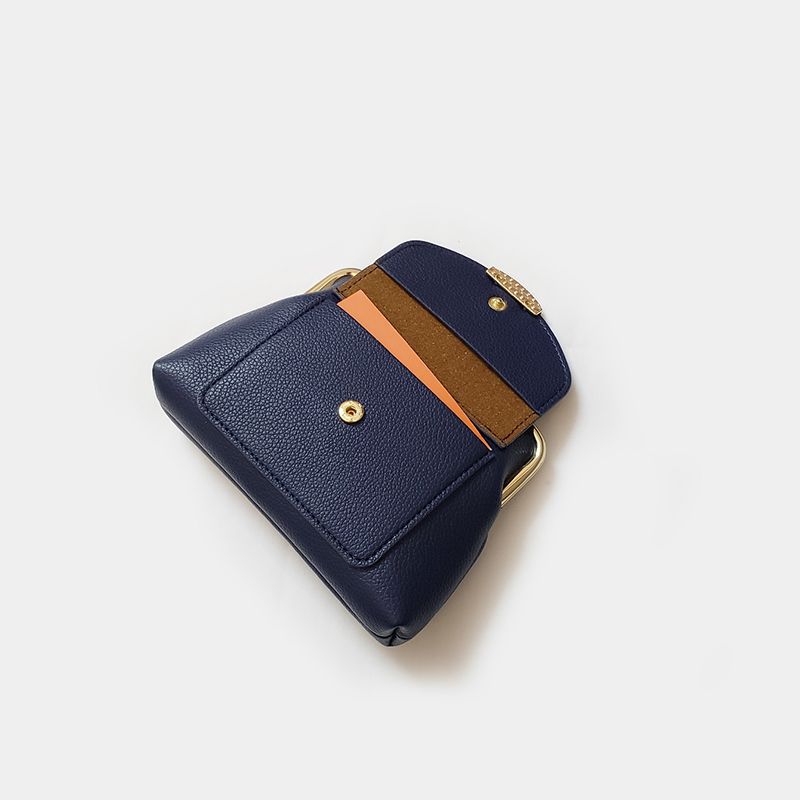 Dark Blue Vintage Style Women's Kiss Lock Coin Purse - Compact PU Leather Wallet with Card Holder - Image 3
