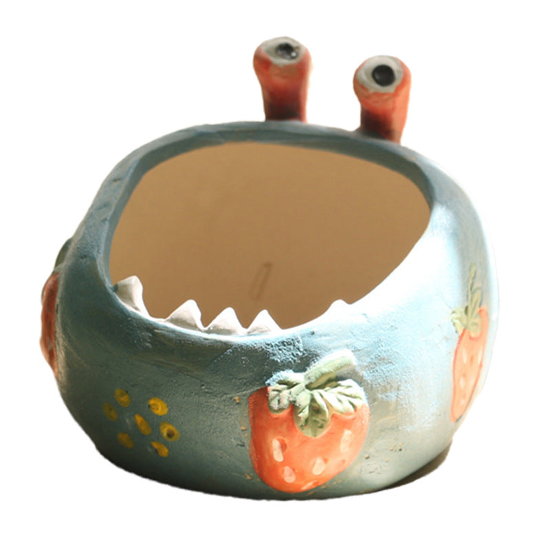 2 Pcs Yellow Whimsical Monster Ceramic Succulent Planter - Hand-Painted Character Pot with Drainage - Image 3