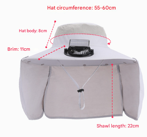 Navy Blue Outdoor Solar Fan Sun Hat - Large Brim Fishing Hiking Hat with Neck Cape - Image 3