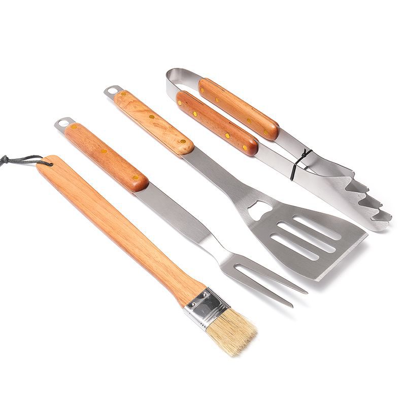 Premium 4-Piece BBQ Tool Set with Rubberwood Handles - Kraft Box - Image 3