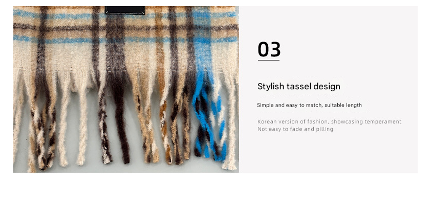 Red-yellow Plaid Color-Block Women's Scarf - Autumn/Winter Thick Warm Neck Wrap with Tassels - Image 4