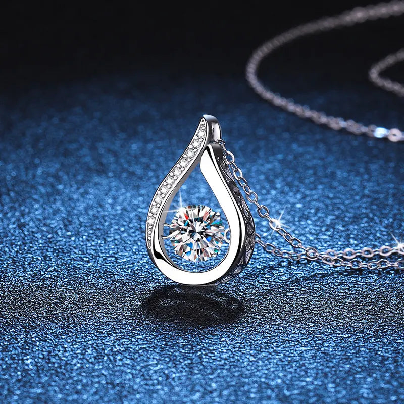 Dazzling Teardrop Dancing Moissanite Necklace S925 Sterling Silver Pendant - Image 2