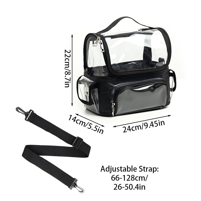 Black Professional Clear Makeup Case - Portable PVC Cosmetic Organizer with Adjustable Dividers & Shoulder Strap - Image 4