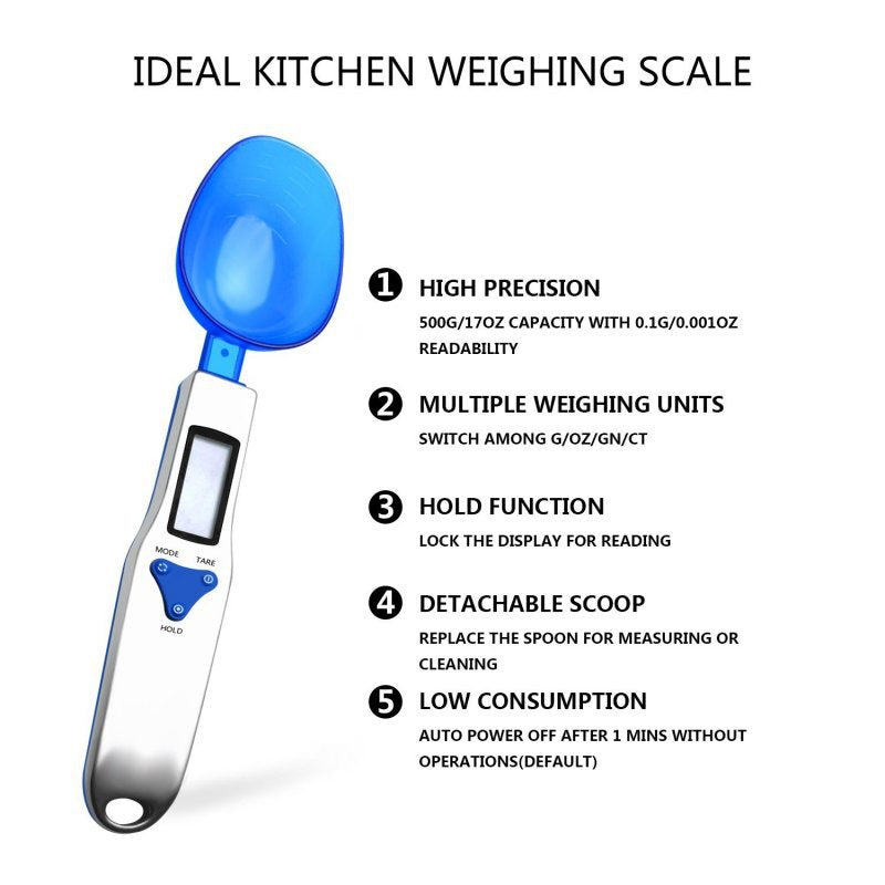 Blue High Precision Digital Spoon Scale - Electronic Measuring Scoop with 3 Heads for Kitchen & Baking(300g) - Image 4