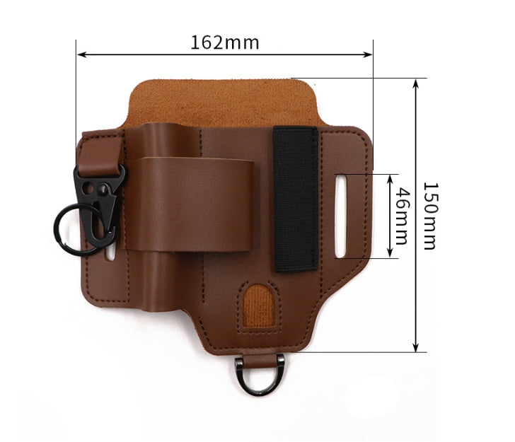 2-piece Brown Outdoor EDC Tactical Tool Waist Bag - Multi-Functional Belt Storage Pouch with Flashlight, Copper Sleeve, and Survival Knife Holder - Image 4