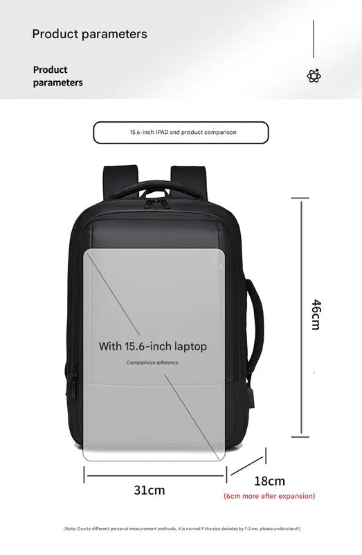 Black Expandable Business Laptop Backpack with USB Charging Port - Large Capacity Work & Travel Bag for 15.6 Inch Laptops - Image 4