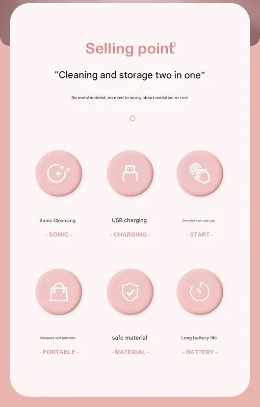 Pink Portable Ultrasonic Contact Lens Cleaner - Automatic Electric Cleaning Case with LED Makeup Mirror, USB Rechargeable for Travel & Home - Image 3