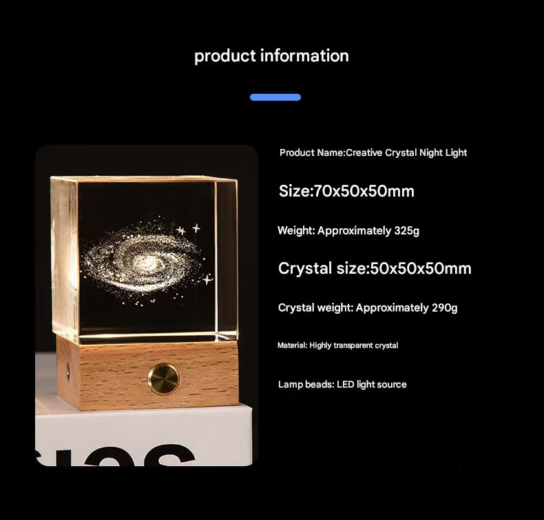 The Big Dipper Luminous 3D Crystal Cube Night Light - Laser Engraved Artwork with Solid Wood Base - Image 8