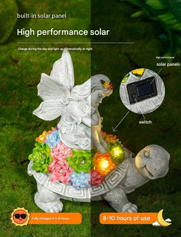 Rabbit and Butterfly Charming Solar-Powered Animal Garden Statue - Waterproof Resin Figurine with Glowing LED Accents - Image 4