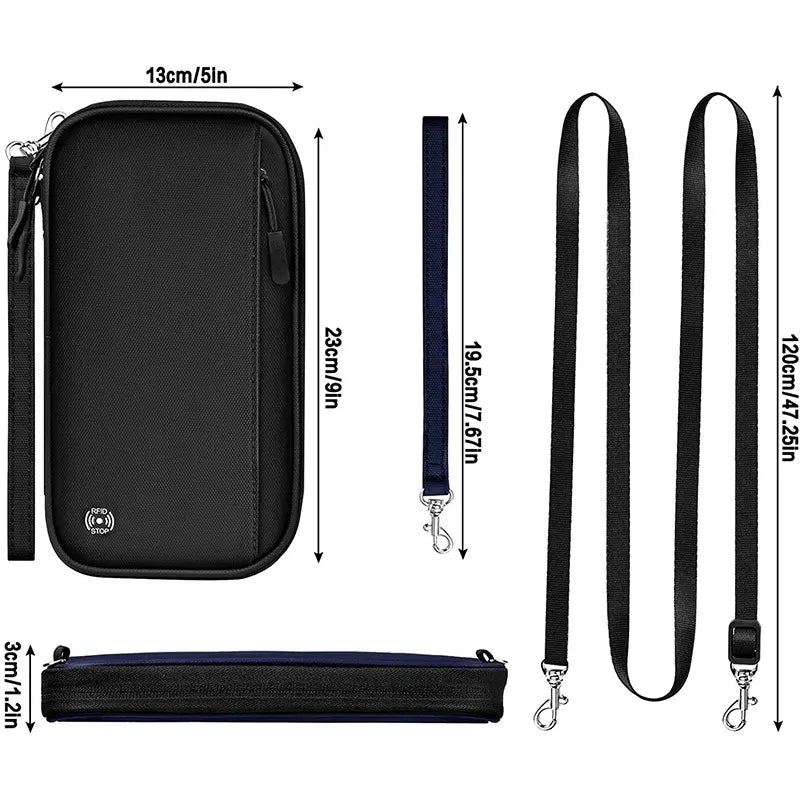 Black RFID Blocking Travel Wallet - Multi-functional Large Capacity Passport Holder & Card Organizer with Adjustable Strap for Men & Women - Image 7