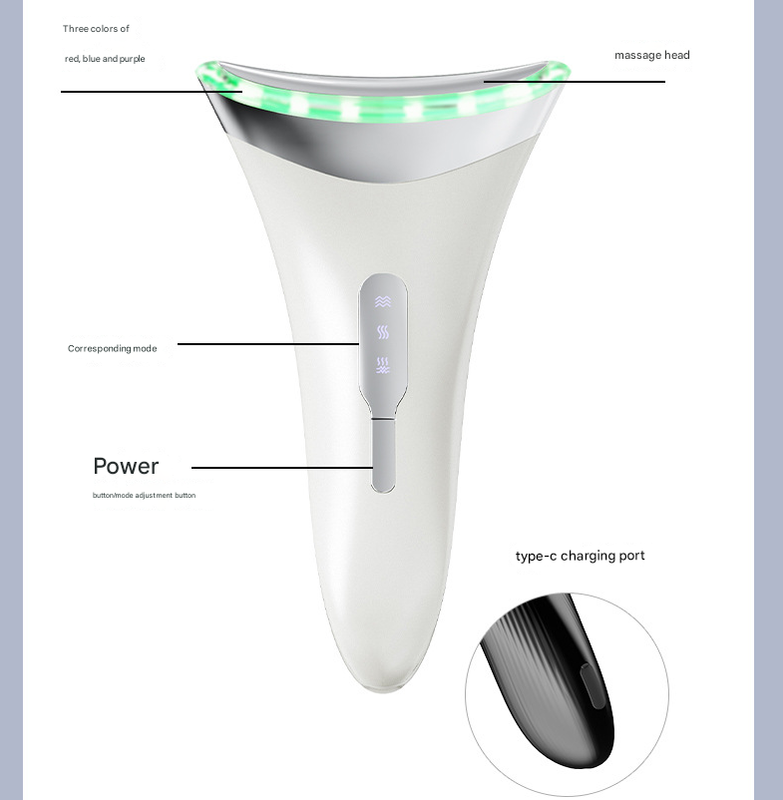MJ-400 white Rechargeable EMS Facial & Neck Sculpting Device - 3-in-1 LED Light Therapy Massager(Three colors) - Image 3