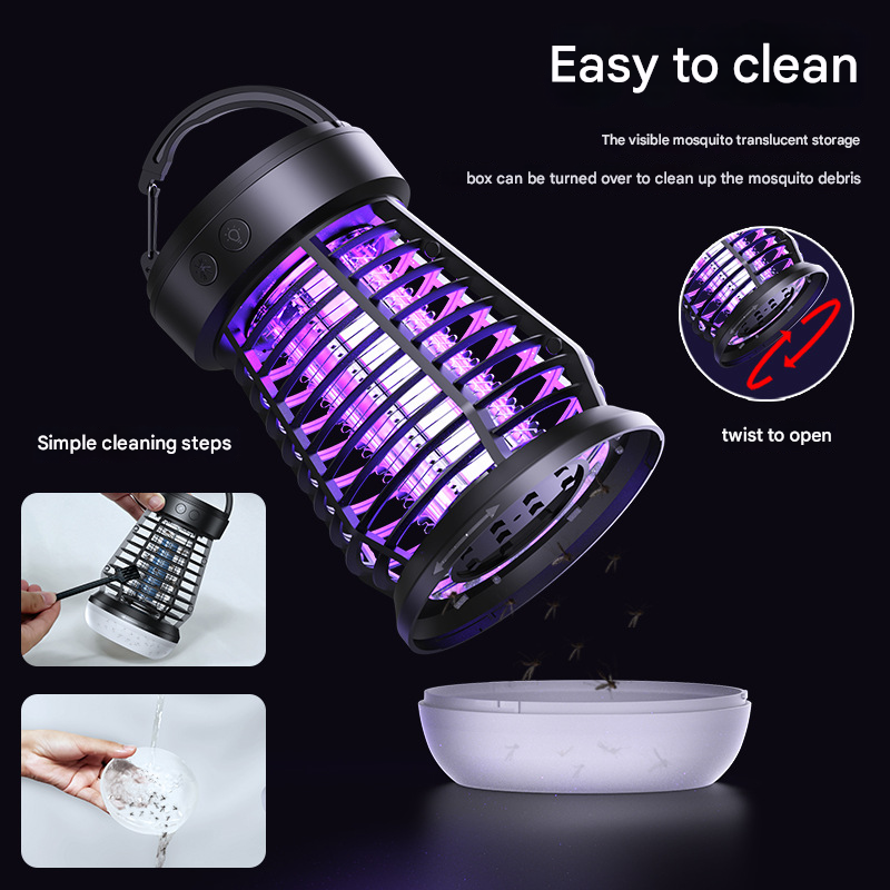 Black Rechargeable 3-in-1 Bug Zapper Lantern - Portable UV Mosquito Killer with Camping Light & SOS Mode - Image 4