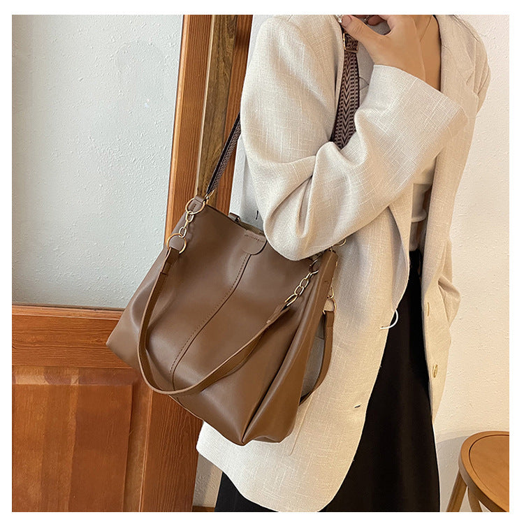 Black Chic 2-Piece Tote Bag Set - Large Capacity Commuter Handbag with Wide Strap Crossbody Purse - Image 3