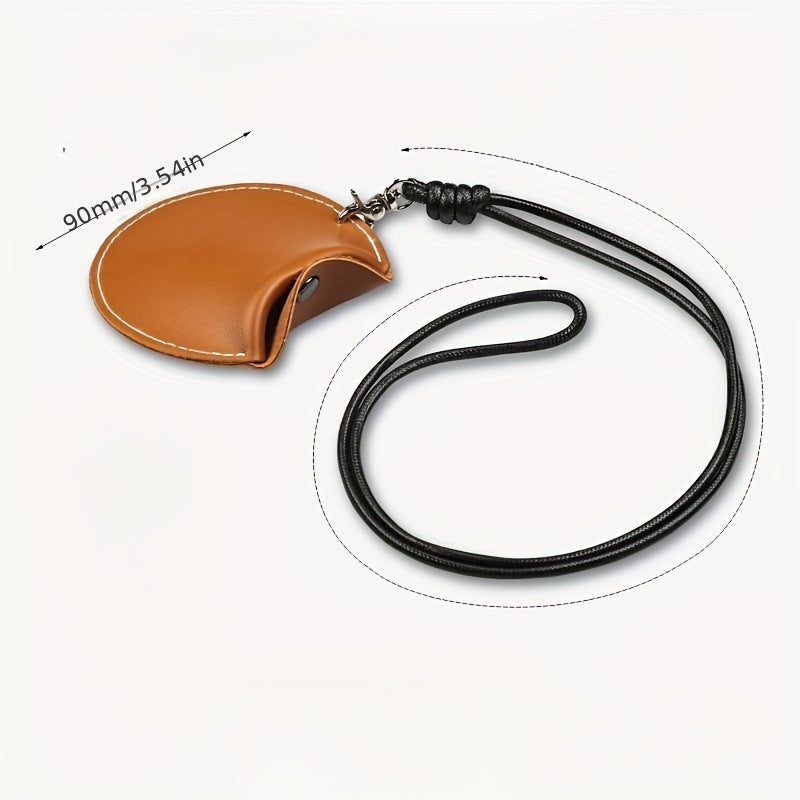 Chocolate color Stylish Leather Earbud Pouch with Lanyard - Portable & Compact Coin Purse for Small Items - Image 3