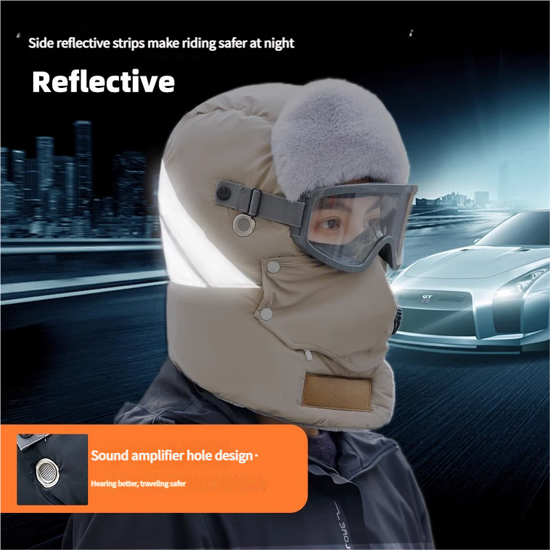 Anti-Fog Thermal Cycling hat - Reflective Safety & Voice Amplification(khaki) - Image 3