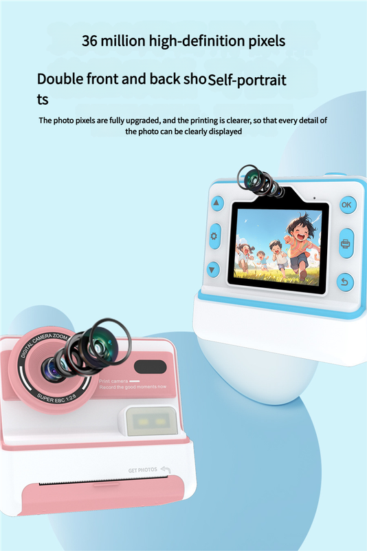 Kids Instant Print Camera - Creative Drawing & Photo Fun with Thermal Printing(Blue+64GB memory card) - Image 4
