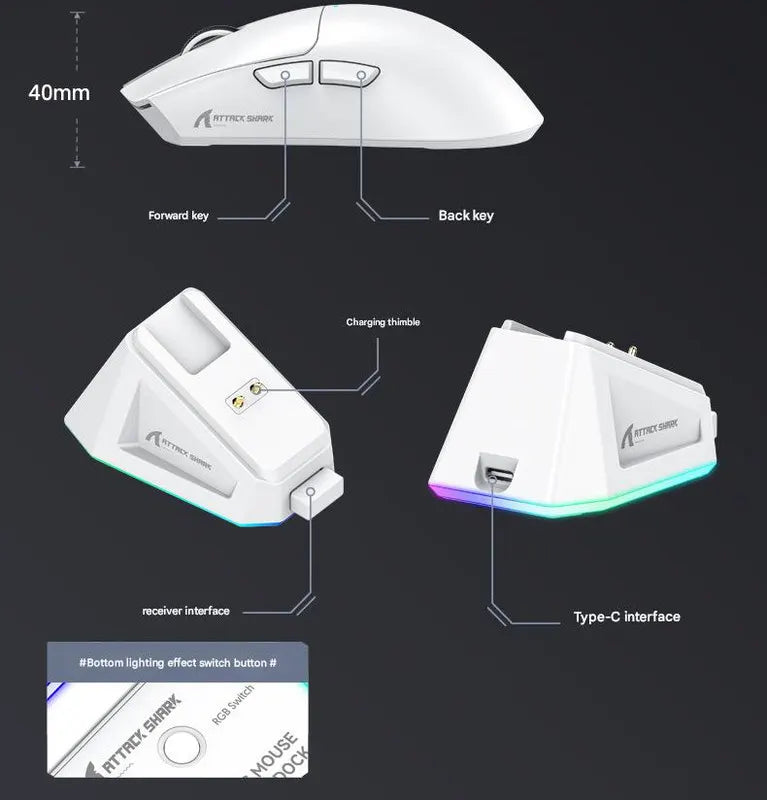 High-Performance Tri-Mode Wireless Gaming Mouse - 22000 DPI, Rechargeable, with RGB Charging Dock(white) - Image 8