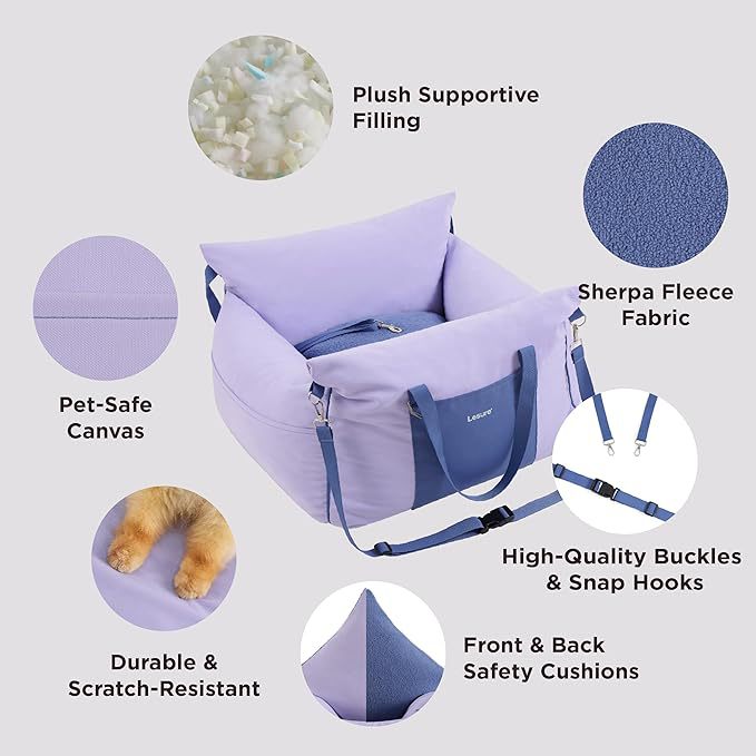 2-in-1 Pet Car Booster Seat & Travel Bed - Removable, Non-Slip, for Small Dogs & Cats(Grey) - Image 4