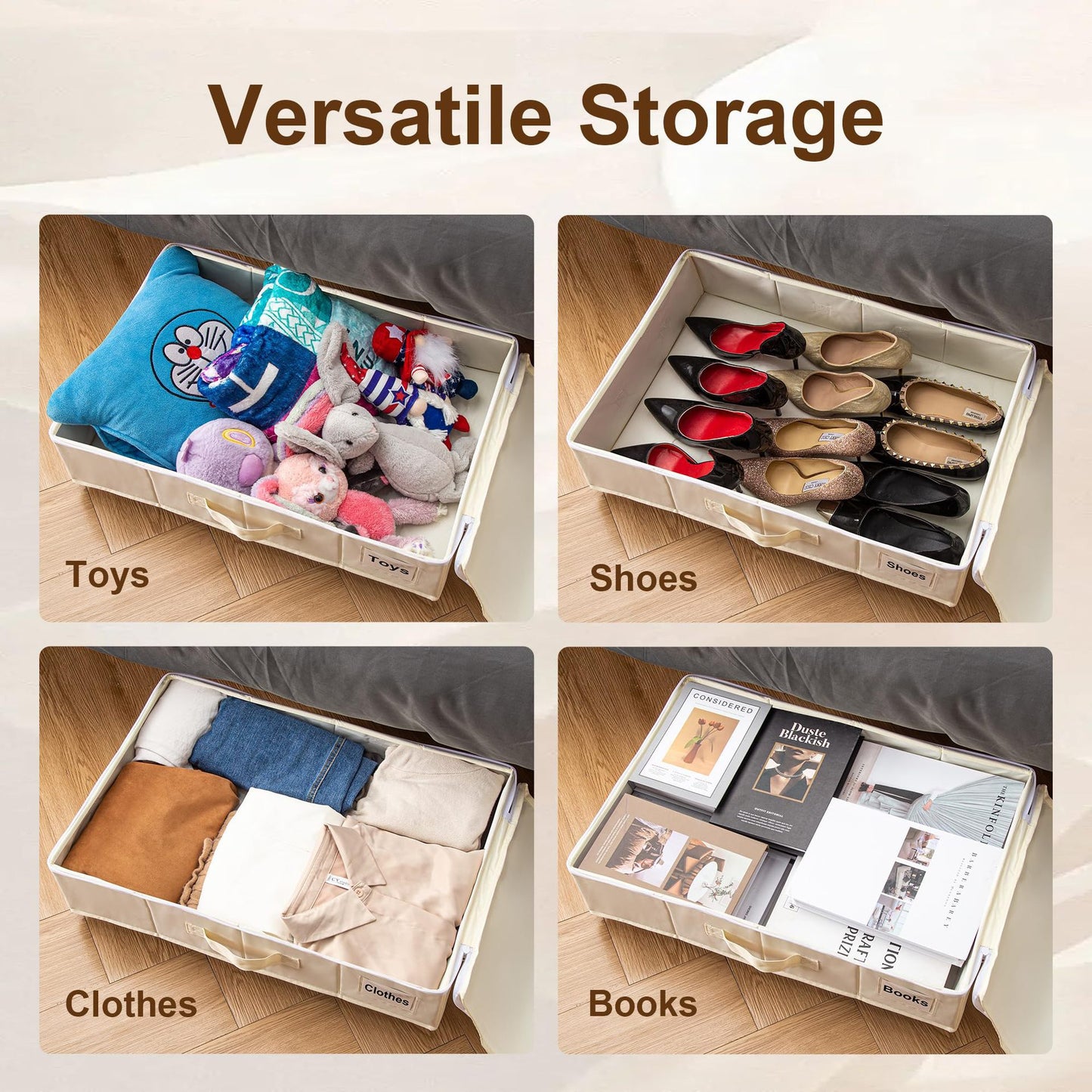 1 piece Black Size L Collapsible Underbed Storage Organizer with Wheels - Fabric Bin with Dustproof Lid - Image 8