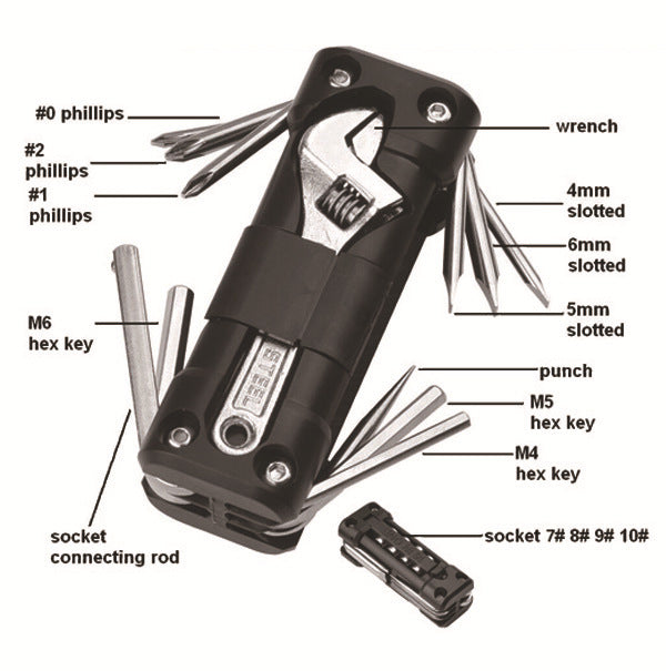 Black Versatile 16-in-1 Bike & Motorcycle Multi-Tool - Portable Repair Kit with Adjustable Wrench - Image 6