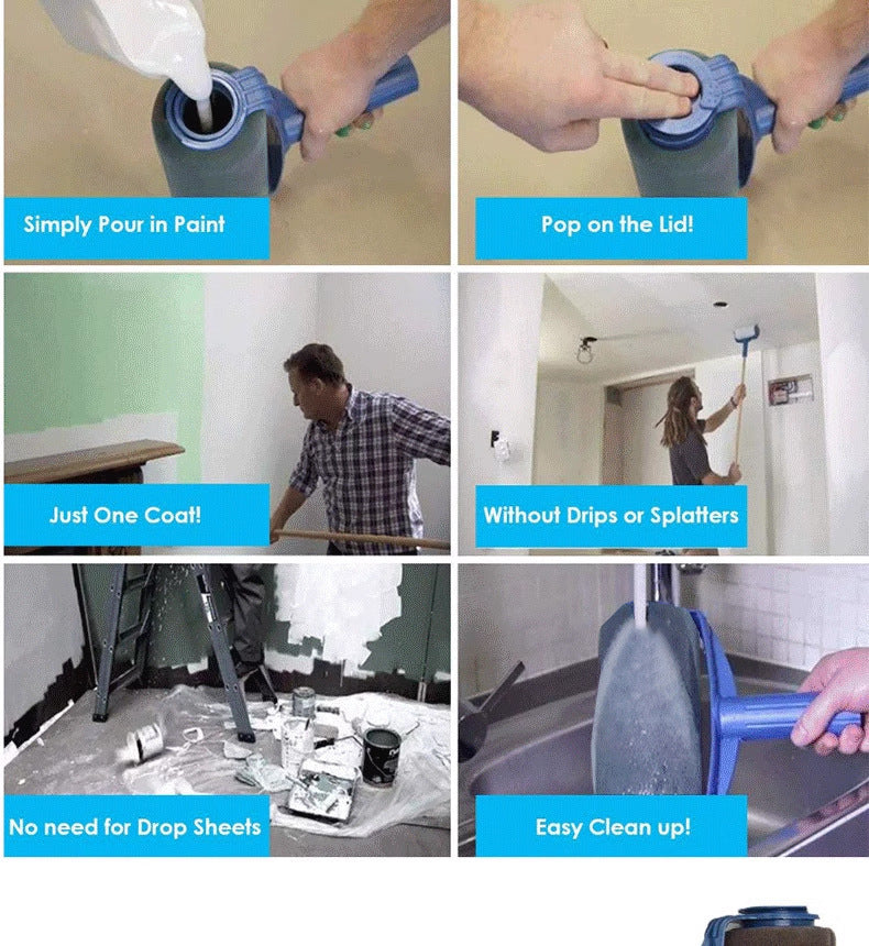 Dark Blue and Grey Pro Refillable Paint Roller Set with Extension Pole - No-Drip Easy Fill Wall Painting Tool Kit - Image 7
