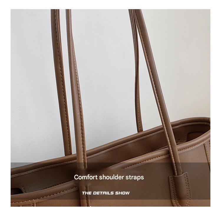Khaki and Brown Chic Large Capacity Tote Bag - PU Leather Commuter Shoulder Handbag for Women - Image 7