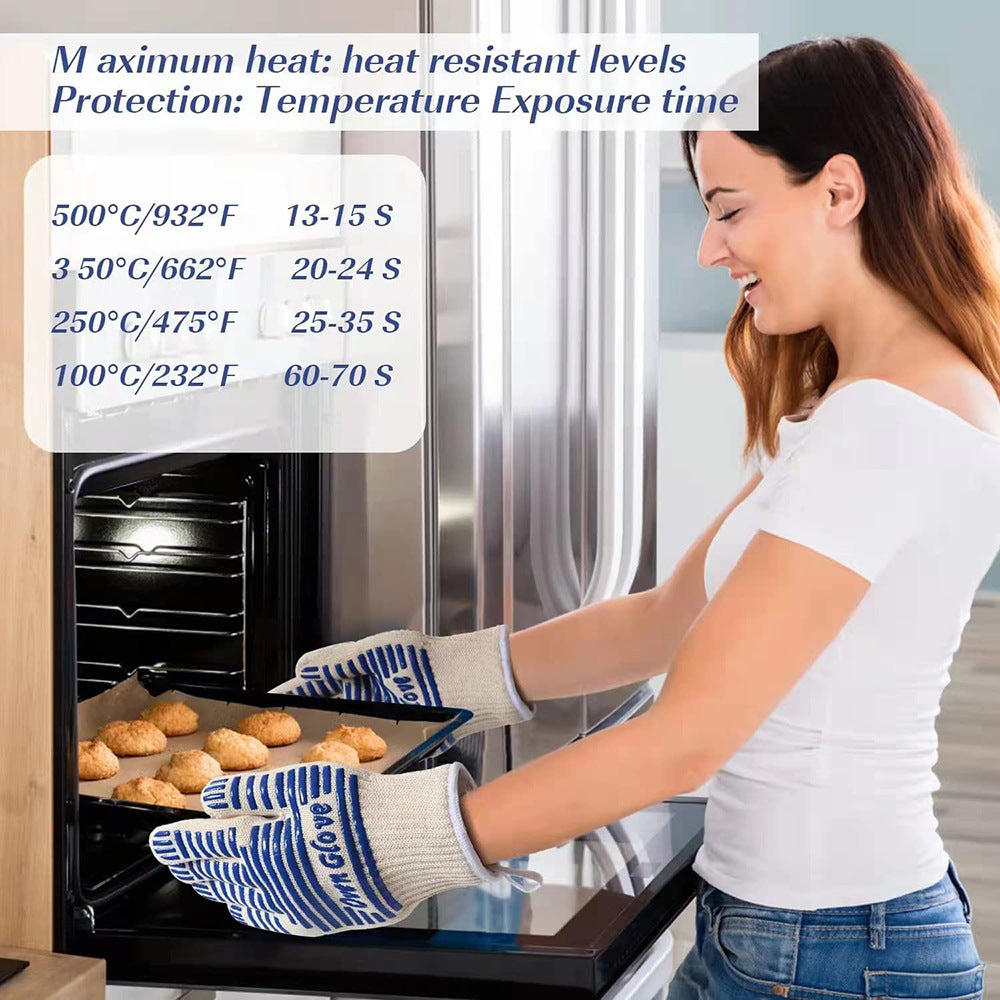 Blue and White Extreme Heat Resistant BBQ Gloves - Cut-Resistant Oven Mitts with Non-Slip Silicone Grip - Image 6