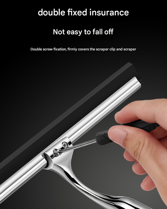 Silver Premium Stainless Steel Shower Squeegee with Adhesive Hook Holder - Streak-Free Blade for Glass Doors, Windows & Mirrors - Image 4