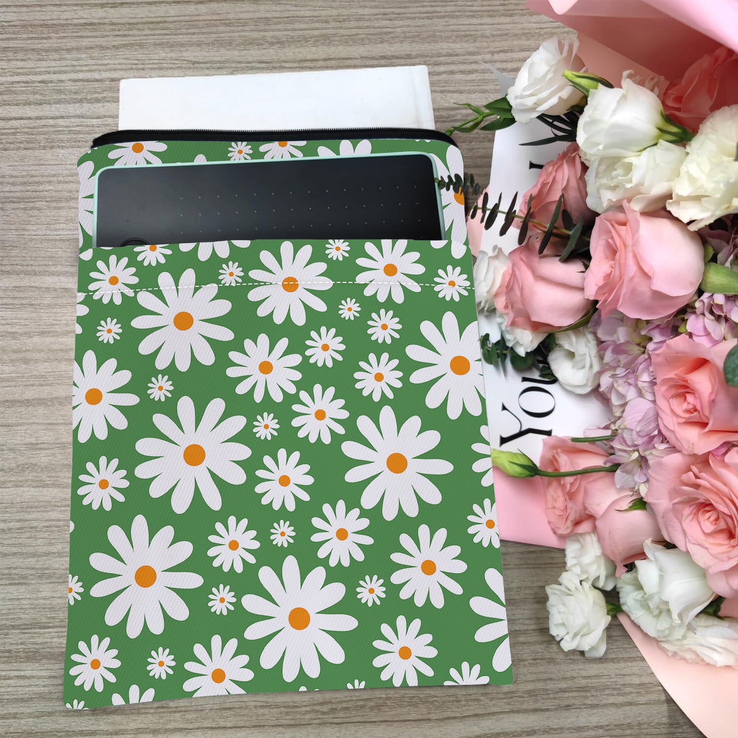 Green Floral pattern book cover with zippered pocket - Lightweight polyester book cover, suitable for books and tablets(BS001) - Image 6
