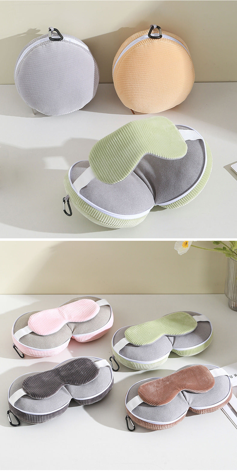 Brown and Grey 3-in-1 Foldable Sleep Eye Mask with Neck Pillow - Compact Travel Pillow for Airplane, Office Naps and Restful Sleep - Image 7