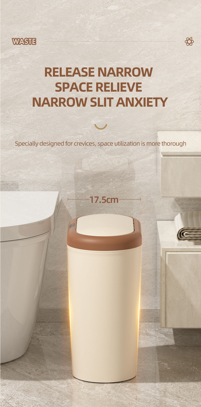 Beige Smart Sensor Trash Can – 15L Capacity, Compact Design for Home Use with Automatic Induction Opening(Three sensor modes) - Image 7