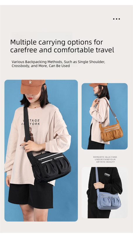 Pink Multi-Pocket Lightweight Nylon Crossbody Bag – Stylish, Functional, and Spacious Shoulder Bag for Women - Image 9