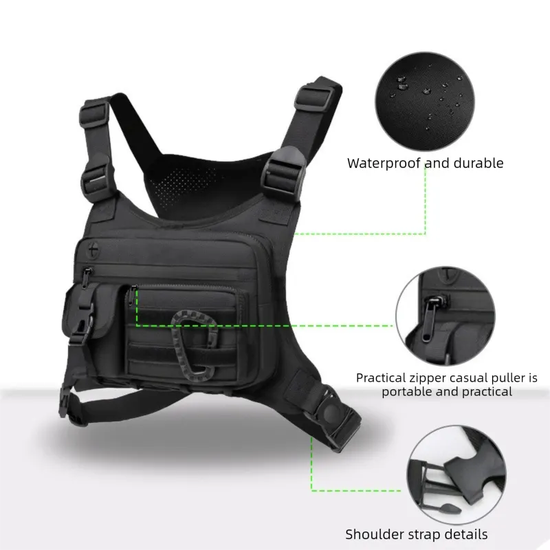 Black Outdoor Tactical Chest Pack – Lightweight Running & Hiking Vest for Men (27×17×5cm) - Image 8