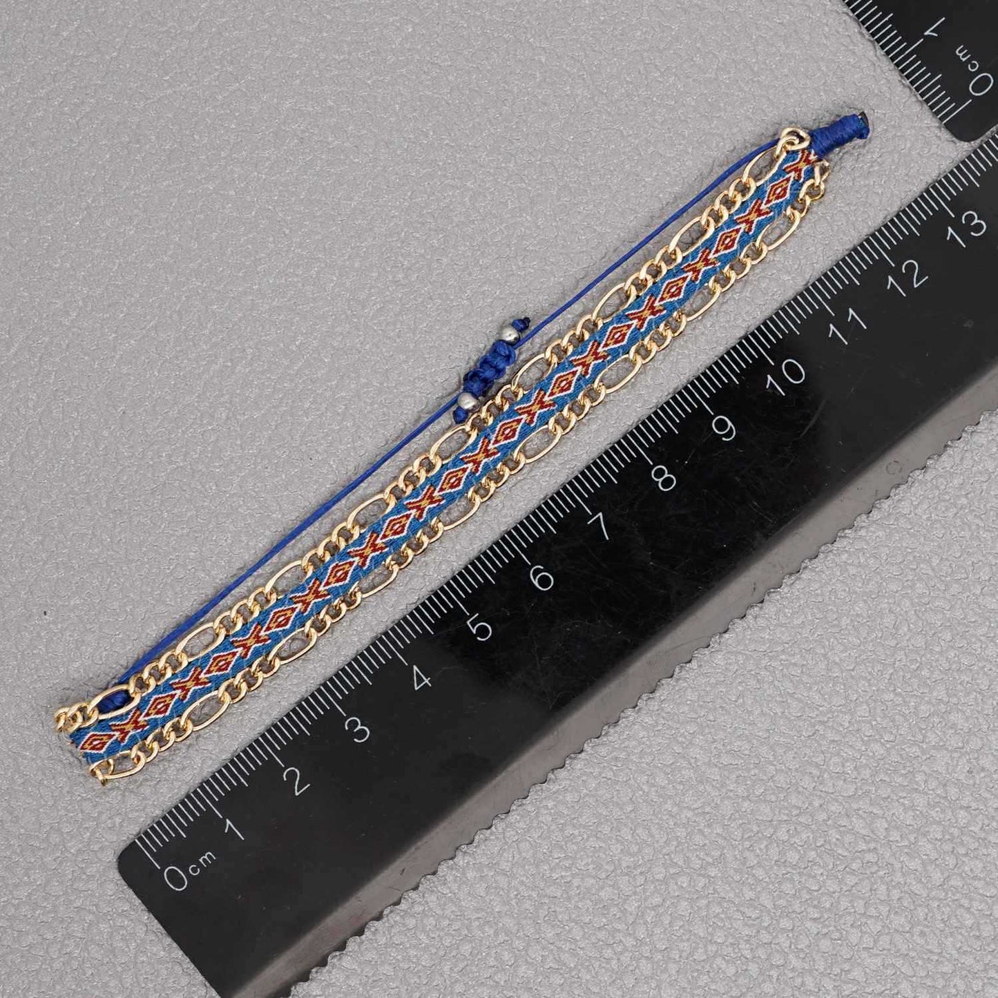 Blue Style Artisan Boho Beaded Bracelet - Handmade Woven Friendship Band with Gold-Plated Chain - Image 2