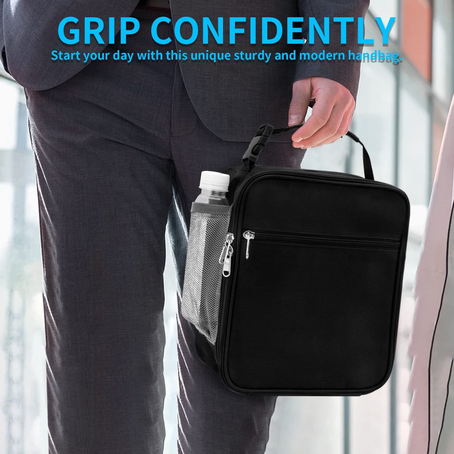 Grey Portable Insulated Lunch Bag - Large Capacity Thermal Cooler Tote with Shoulder Strap for Work, School, and Picnic - Image 3