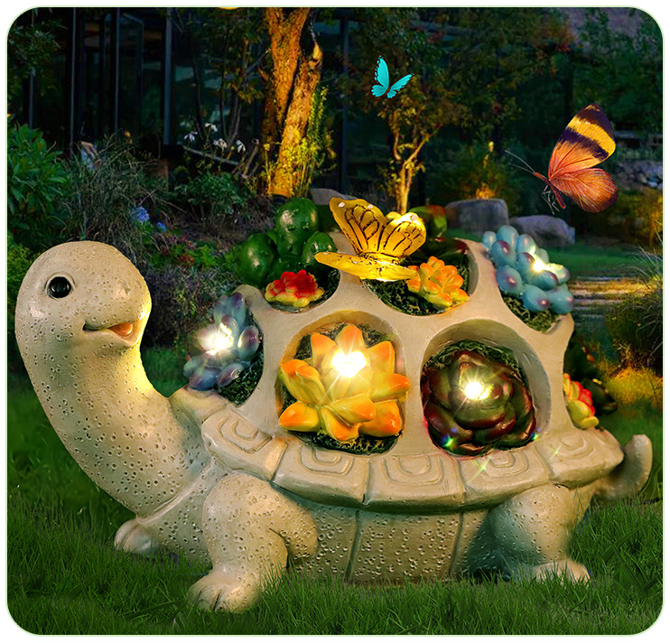 Solar Powered Succulent Turtle Figurine - Garden & Courtyard Ambient Light, Resin Craft Sculpture - Image 3