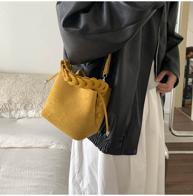 Yellow Retro Maillard Brown Mini Bag - 2025 New Casual Versatile Women's Crossbody & Exquisite Braided Handle Bucket Bag (15x12x14 cm) - Image 4