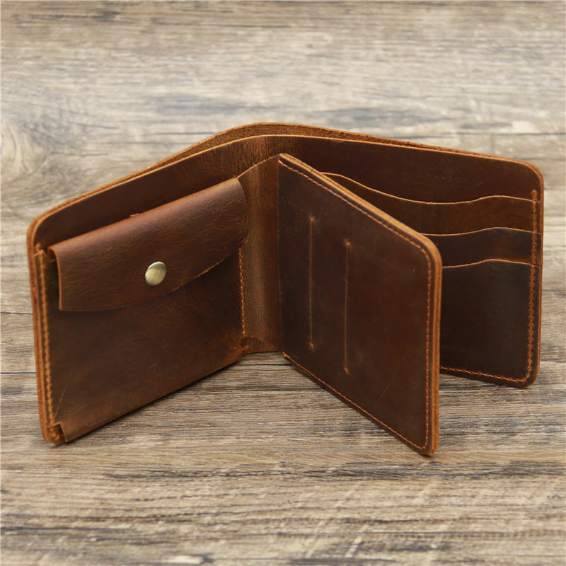 Dark Brown Men's Crazy Horse Leather Wallet - Genuine Leather Bifold Card Holder, Retro Rugged Top-Grain Cowhide (11.5x2x9.5 cm, 120g) - Image 4