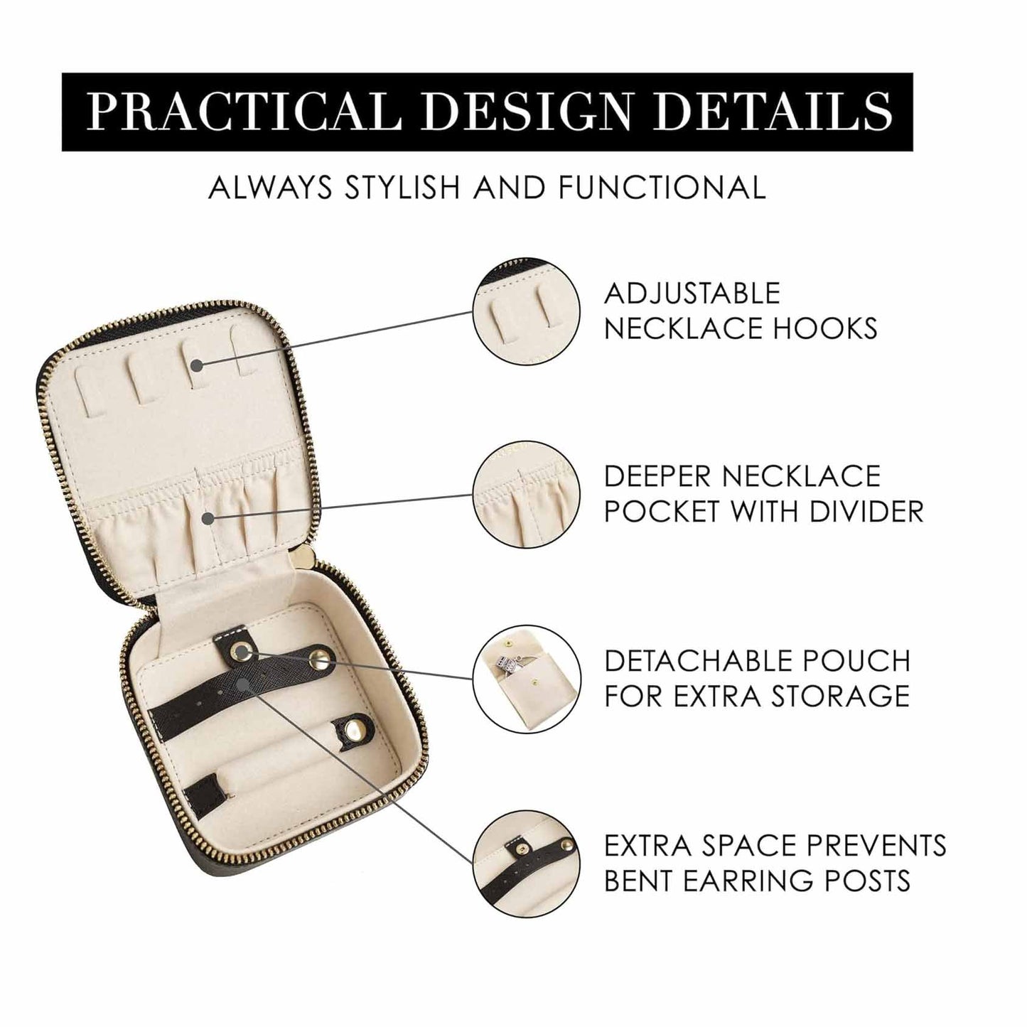 Brown "Small But Mighty" Leather Jewelry Box - Portable Organizer for Earrings, Necklaces, Rings & More (4x4x2 inches) - Image 3